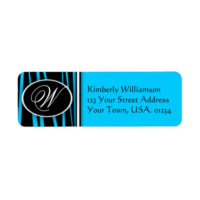 Blue Zebra Mit Monogramm Rücksendeadressen-Aufkleb (Vorne)