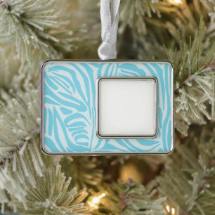 Blue Zebra Pattern Rahmen-Ornament Silber