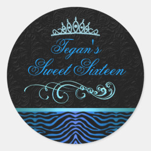 Blue Zebra Print Sweet 16 Umschlag Aufkleber/Siege Runder Aufkleber