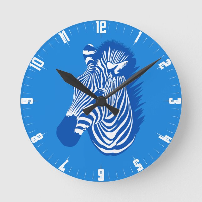 Blue Zebra Round Clock Runde Wanduhr (Vorderseite)