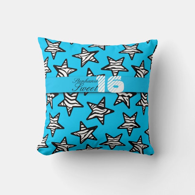 Blue zebra stars Sweet 16 Coussin d'anniversaire (Recto)