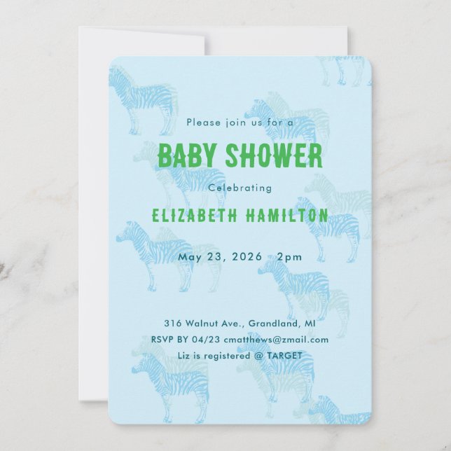 Blue Zebras Baby Shower Invitation Einladung (Vorderseite)