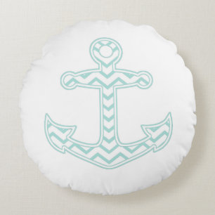 Blue Zickzack Anchor Nautical Rundes Kissen