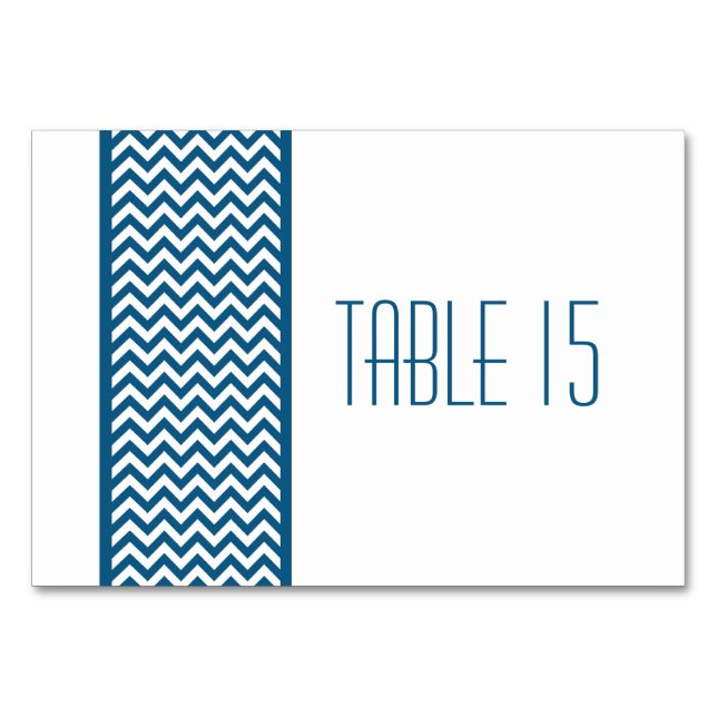 Blue Zickzack Border Table Card Tischnummer (Vorderseite)