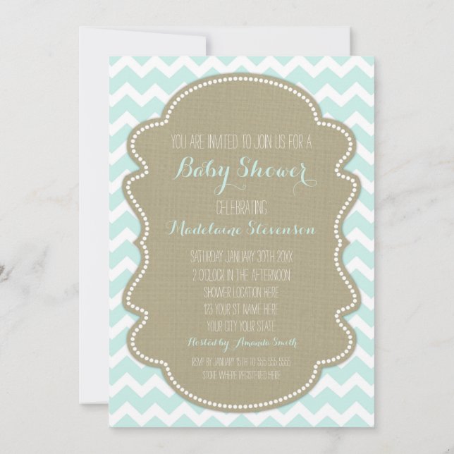 Blue Zickzack Burlap Baby Shower Einladungen (Rückseite)