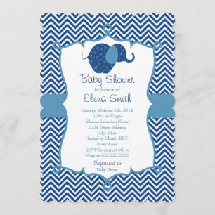 Blue Zickzack Elephant Baby Dusche Einladung
