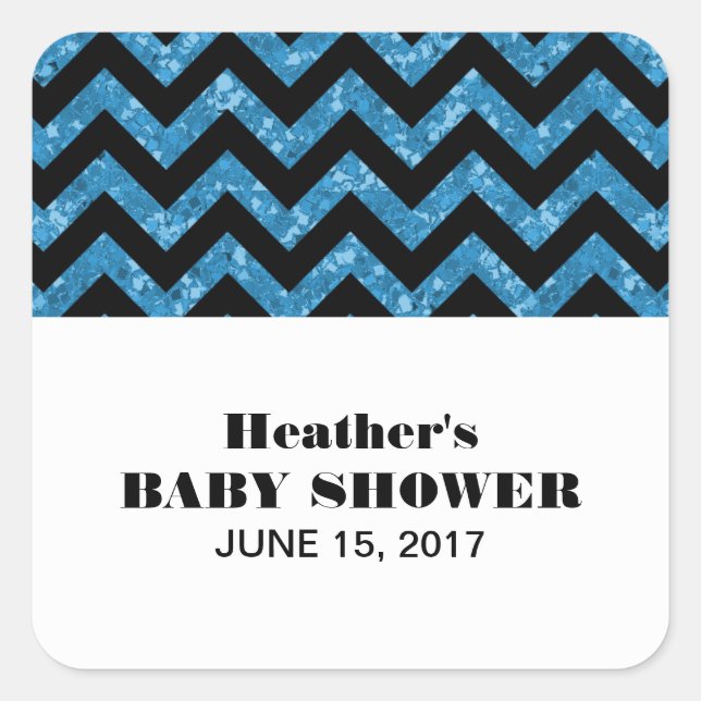 Blue Zickzack Glitzer Baby Shower Stickers (Vorderseite)