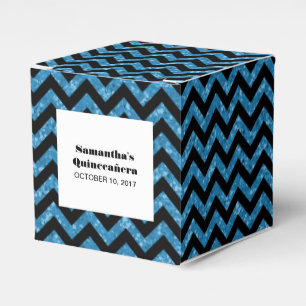 Blue Zickzack Glitzer Quinceañera Gefälligkeitsbox Geschenkschachtel