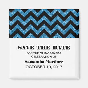Blue Zickzack Glitzer Quinceañera Magnet