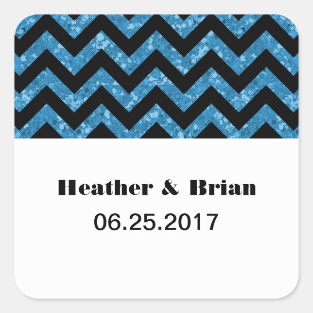 Blue Zickzack Glitzer Wedding Stickers (Vorderseite)
