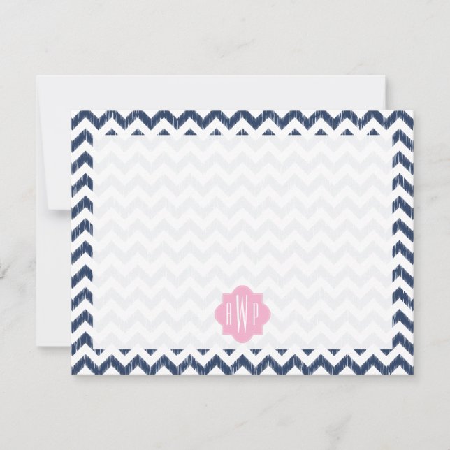 Blue Zickzack Ikat Mit Monogramm Flat Notecard Mitteilungskarte (Vorderseite)