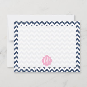 Blue Zickzack Ikat Mit Monogramm Flat Notecard Mitteilungskarte
