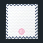 Blue Zickzack Ikat Mit Monogramm Notepad Notizblock<br><div class="desc">Ein Notizblock mit einem blauen kat Zickzack Design. Personalisieren Sie mit Ihrem Monogramm über rosa Vierblattdesign.</div>