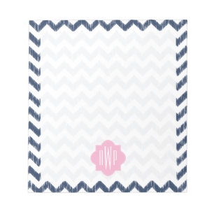 Blue Zickzack Ikat Mit Monogramm Notepad Notizblock