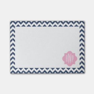Blue Zickzack Ikat Mit Monogramm Post - Anmerkunge Post-it Klebezettel