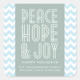 Blue Zickzack Peace Hope and Joliday Quadratischer Aufkleber