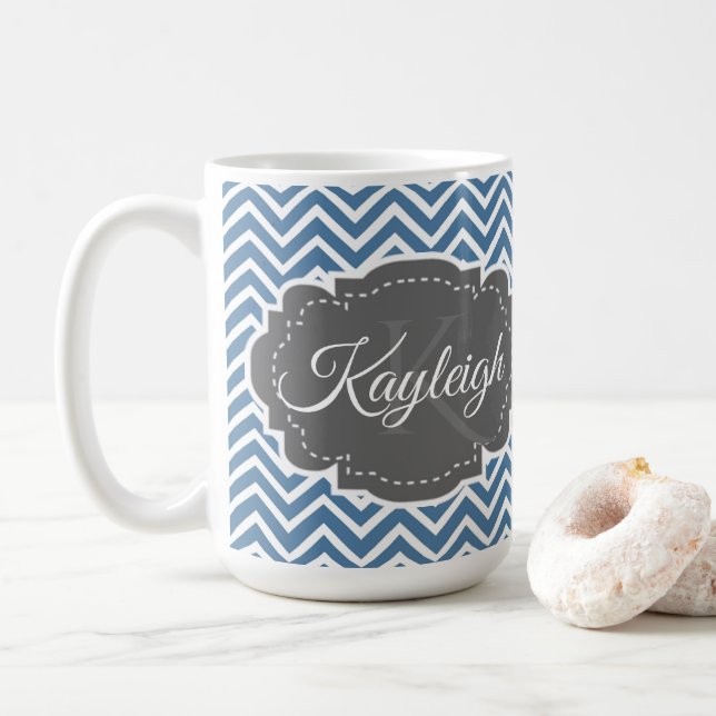 Blue Zickzack Personalisiert Coffee Tasse (Mit Donut)