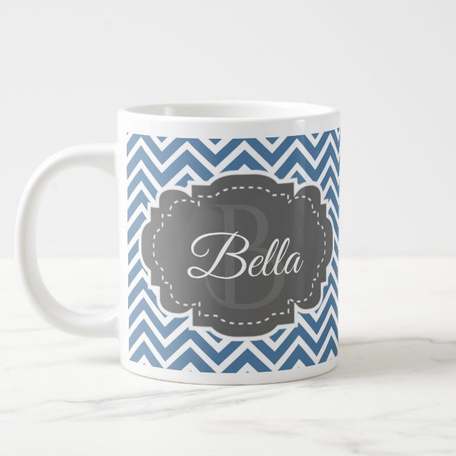 Blue Zickzack Personalize Giant Coffee Tasse (Links)
