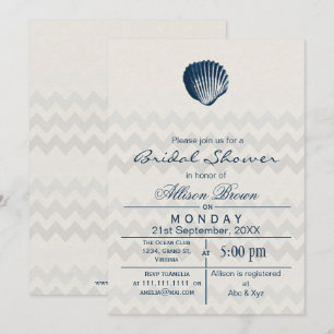 Blue Zickzack Seashell Beach Brautparty lädt ein Einladung