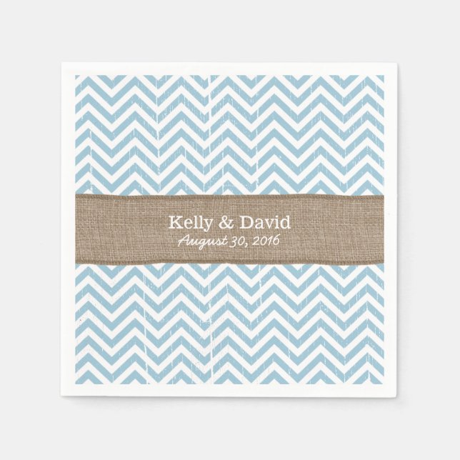Blue Zickzack Stripes Burlap Ribbon Rustikale Hoch Serviette (Vorderseite)