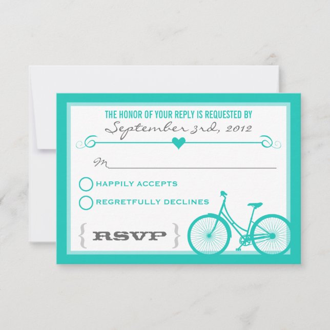 Blue Zickzack Trendy Bicycle Hearts Wedding RSVP (Vorderseite)