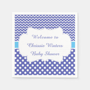 Blue Zickzack & White Polka Dots Baby Dusche Party Serviette