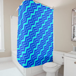 Blue Zig Zag Zickzack Muster Duschvorhang