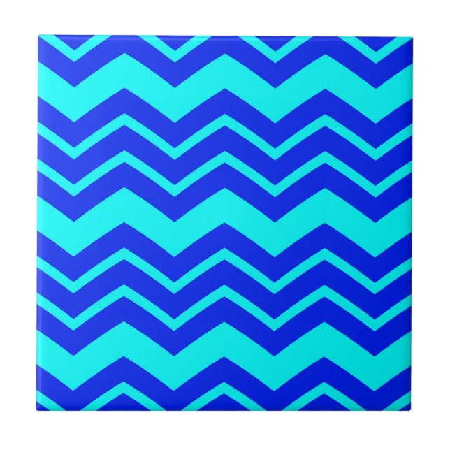 Blue Zig Zag Zickzack Muster Fliese (Vorderseite)