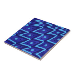 Blue Zig Zags Dots Funky Pattern Fliese