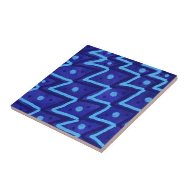 Blue Zig Zags Dots Funky Pattern  Fliese (Seite)