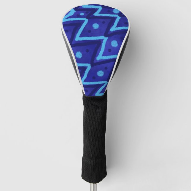 Blue Zig Zags Dots Funky Pattern  Golf Headcover (Vorderseite)