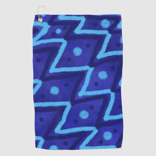 Blue Zig Zags Dots Funky Pattern  Golfhandtuch (Vorderseite)
