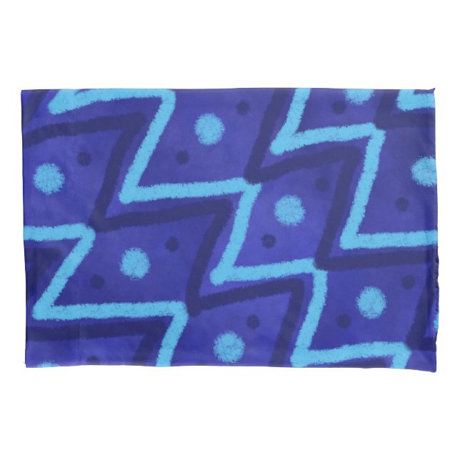 Blue Zig Zags Dots Funky Pattern  Kissenbezug (Vorderseite)