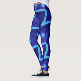 Blue Zig Zags Dots Funky Pattern Leggings