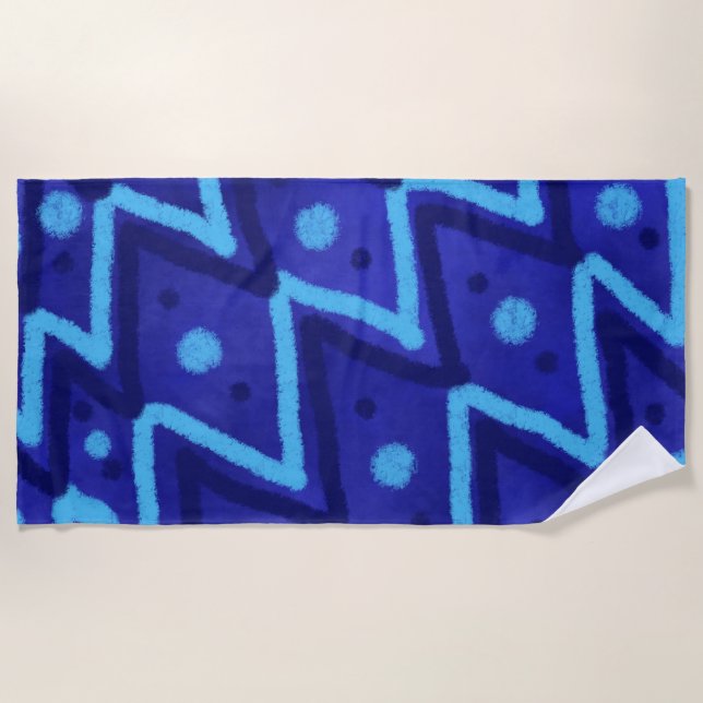Blue Zig Zags Dots Funky Pattern  Strandtuch (Vorderseite)