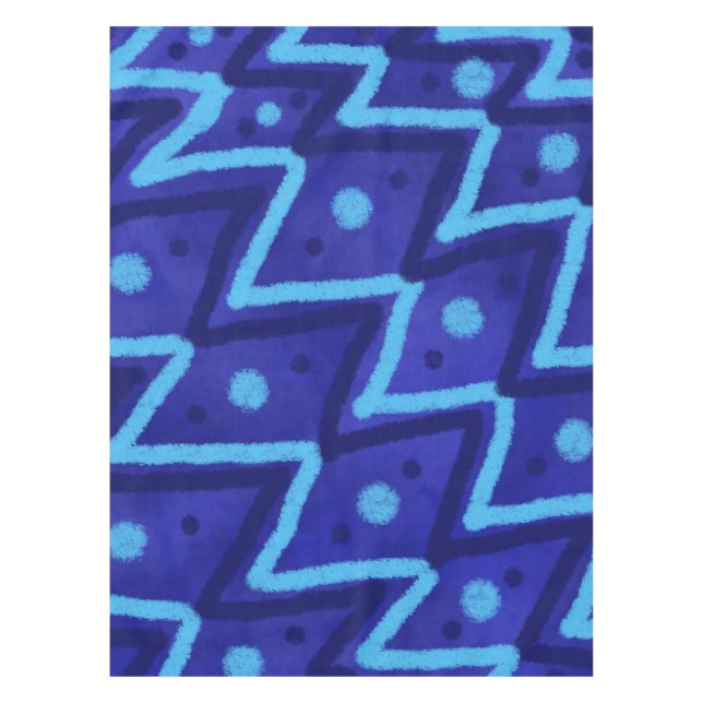 Blue Zig Zags Dots Funky Pattern  Tischdecke (Vorderseite)