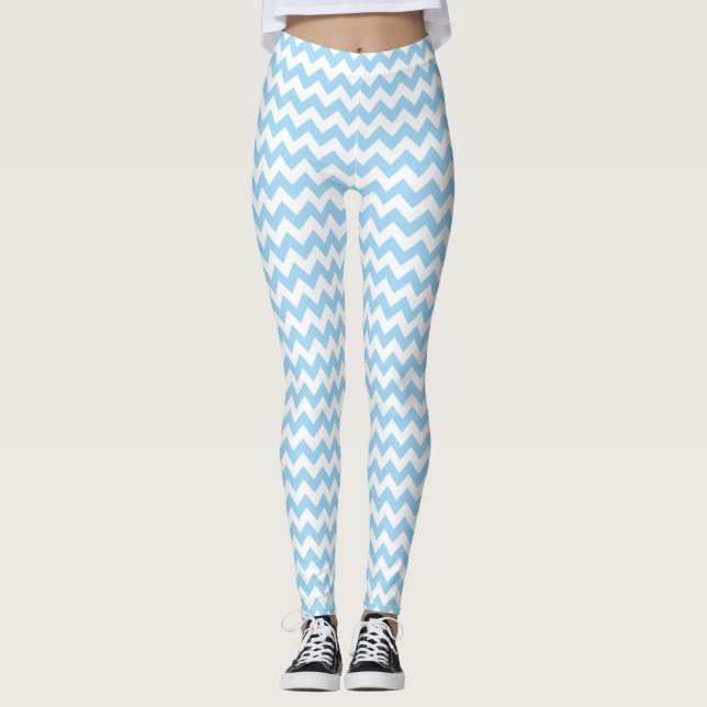 Blue Zigzag, Blue Zickzack, geometrisches Muster Leggings (Vorderseite)