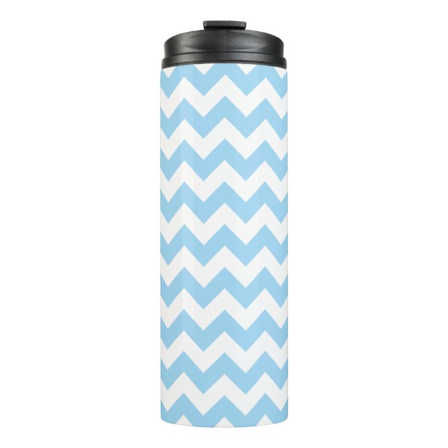 Blue Zigzag, Blue Zickzack, geometrisches Muster Thermosbecher (Vorderseite)