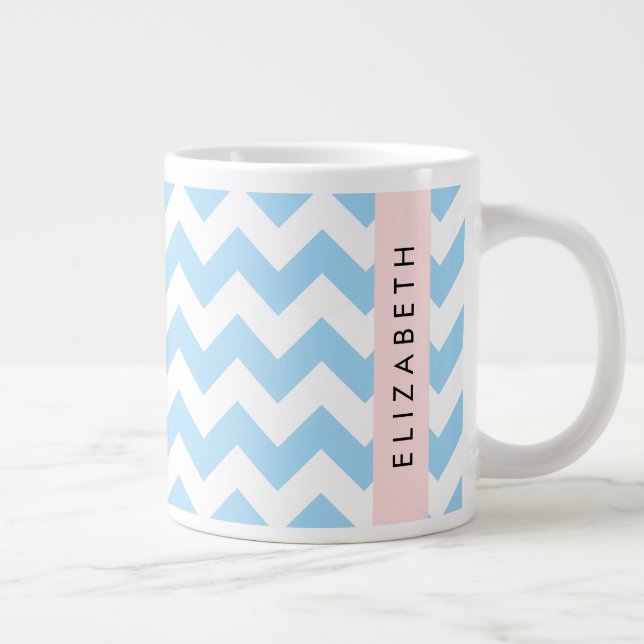 Blue Zigzag, Blue Zickzack, Wave Pattern, Ihr Name Jumbo-Tasse (Rechts)