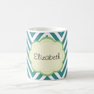 Blue Zigzag, Blue Zickzack, Wave Pattern, Ihr Name Kaffeetasse