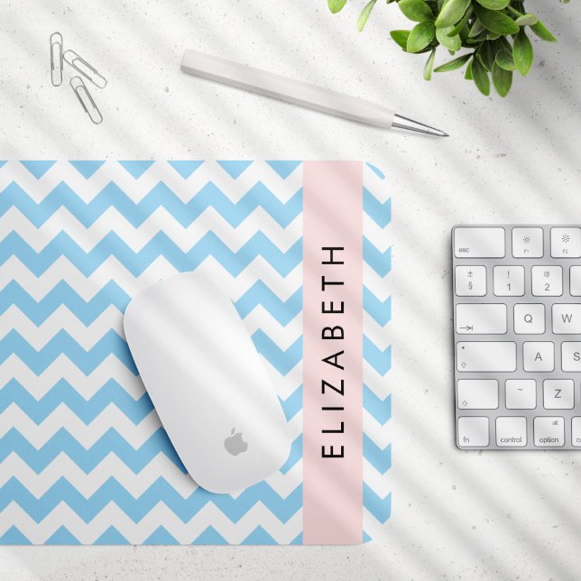 Blue Zigzag, Blue Zickzack, Wave Pattern, Ihr Name Mousepad (Von Creator hochgeladen)
