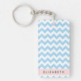 Blue Zigzag, Blue Zickzack, Wave Pattern, Ihr Name Schlüsselanhänger