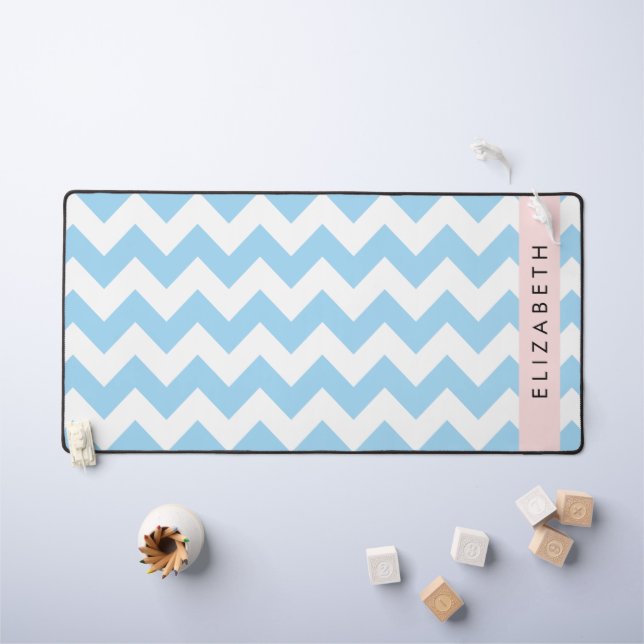 Blue Zigzag, Blue Zickzack, Wave Pattern, Ihr Name Schreibtischunterlage (Kindertisch)
