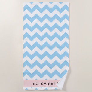 Blue Zigzag, Blue Zickzack, Wave Pattern, Ihr Name Strandtuch