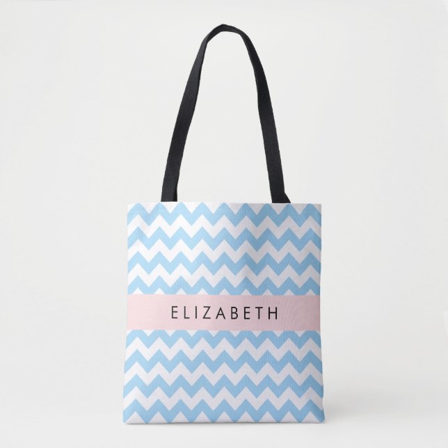 Blue Zigzag, Blue Zickzack, Wave Pattern, Ihr Name Tasche (Vorderseite)