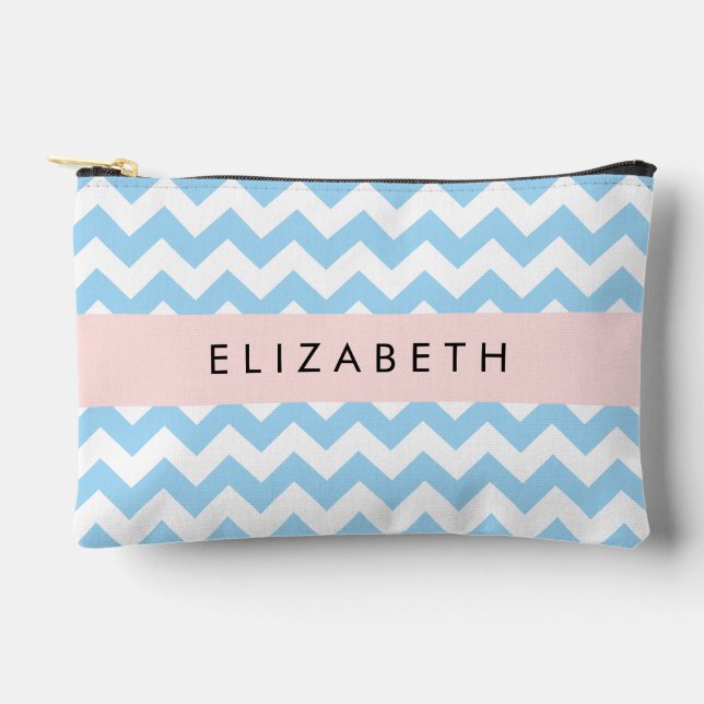 Blue Zigzag, Blue Zickzack, Wave Pattern, Ihr Name Zubehörtasche (Vorderseite)