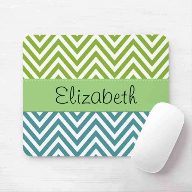 Blue Zigzag, Green Zigzag, Zickzack, Ihr Name Mousepad (Mit Mouse)