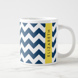 Blue Zigzag, Navy Blue Zickzack, Ihr Name Jumbo-Tasse