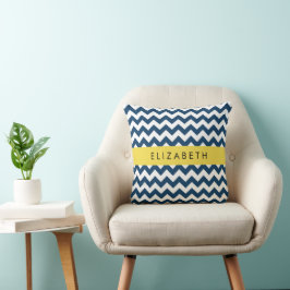 Blue Zigzag, Navy Blue Zickzack, Ihr Name Kissen