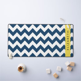 Blue Zigzag, Navy Blue Zickzack, Ihr Name Schreibtischunterlage